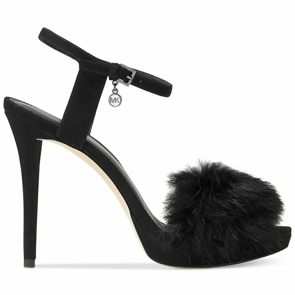New! MICHAEL KORS Rabbit Fur Black Heels Open-toe - Picture 3 of 4